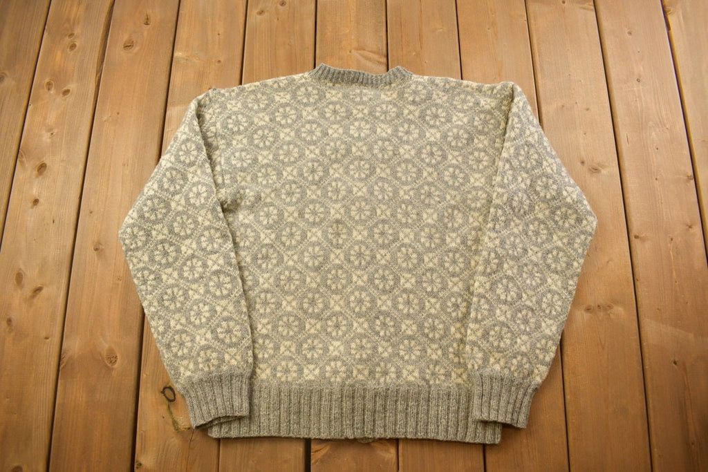 Vintage 1940s Cardigan Poppy Knit Geometric Wool Sweater