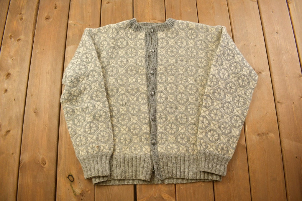Vintage 1940s Cardigan Poppy Knit Geometric Wool Sweater