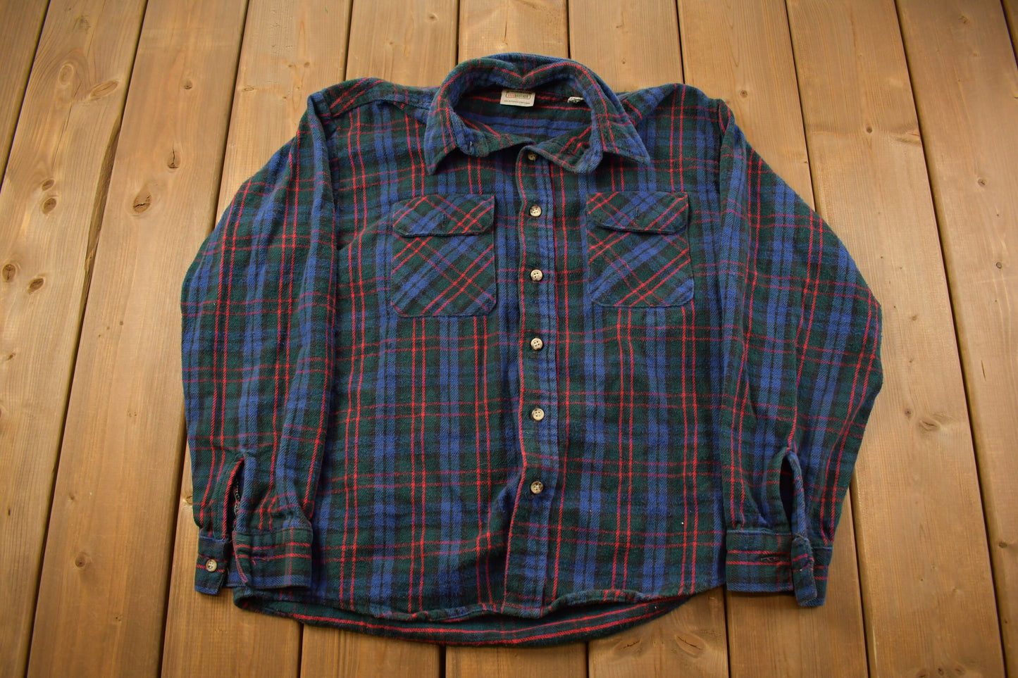 Vintage 1990s Five Brother Plaid Flannel Button Up Shirt / 1990s Button Up / Vintage Flannel / Plaid Shirt / Button Down