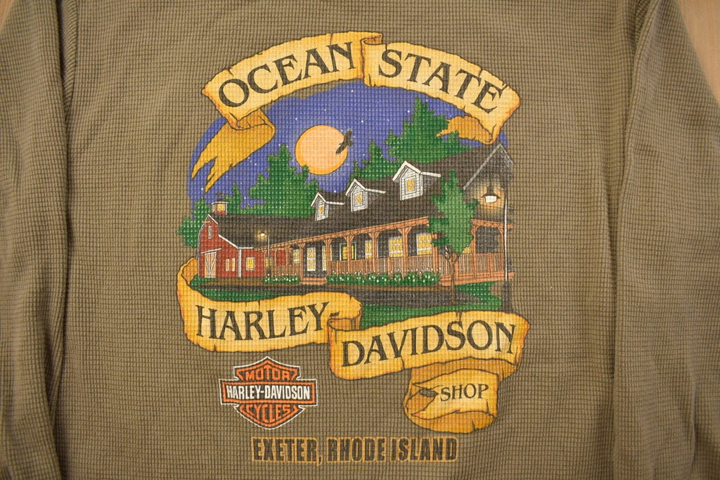 Vintage 1990s Ocean State Harley Davidson Waffle Long Sleeve Sweatshirt
