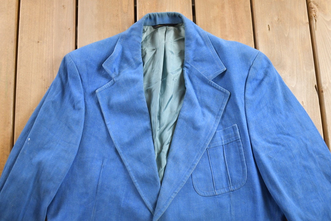 Vintage 1990s Light Weight Denim Button Up Blazer Jacket / Abstract Pattern / 90s