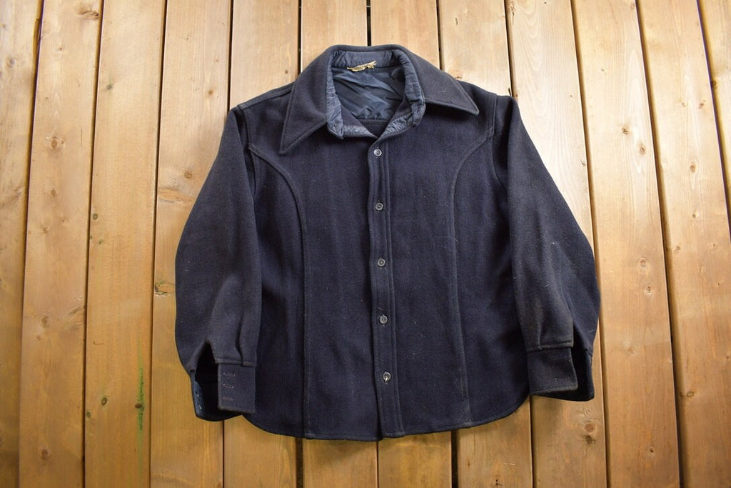 Vintage 1950s Navy Blue Wool Button Up Shirt