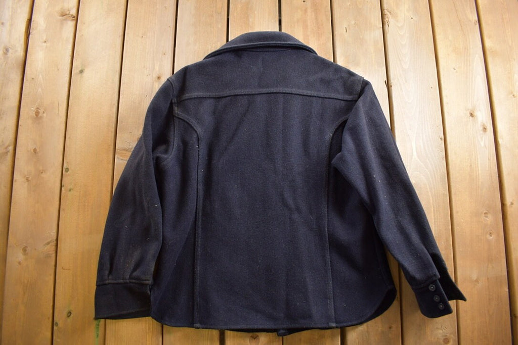 Vintage 1950s Navy Blue Wool Button Up Shirt