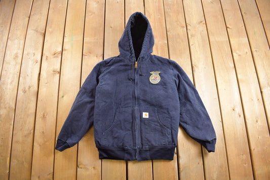 Vintage 1990s Carhartt FFA Hooded Jacket / Workwear / Made In USA / 90s / Distressed Carhartt / Wisconsin Future Farmers of America