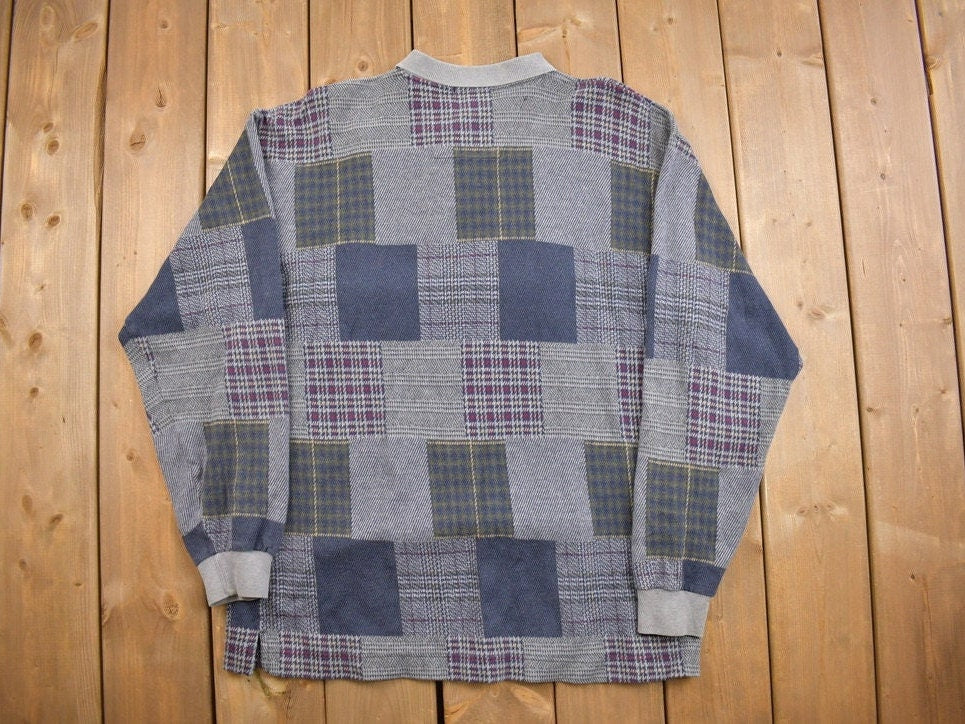 Vintage 1990's Nautica Plaid Rugby Sweatshirt / 90s Nautica / Souvenir / Athleisure / Streetwear / Abstract