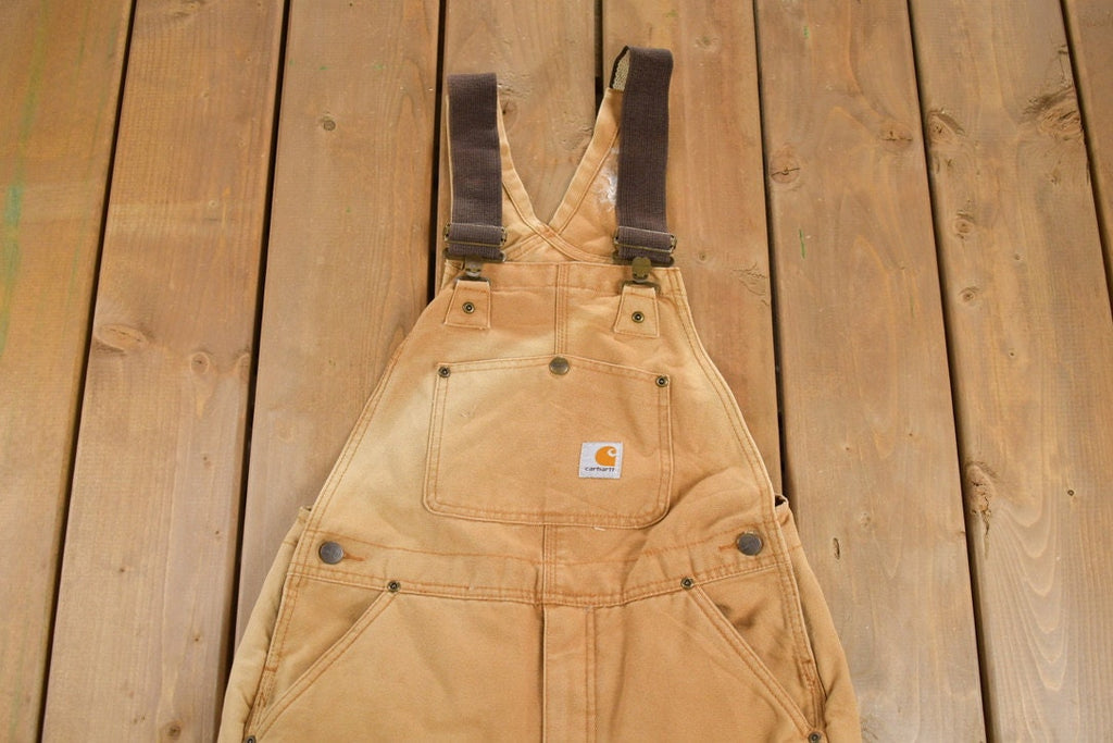 Vintage 1990s Carhartt Beige Double Knee Canvas Quilted Overalls
