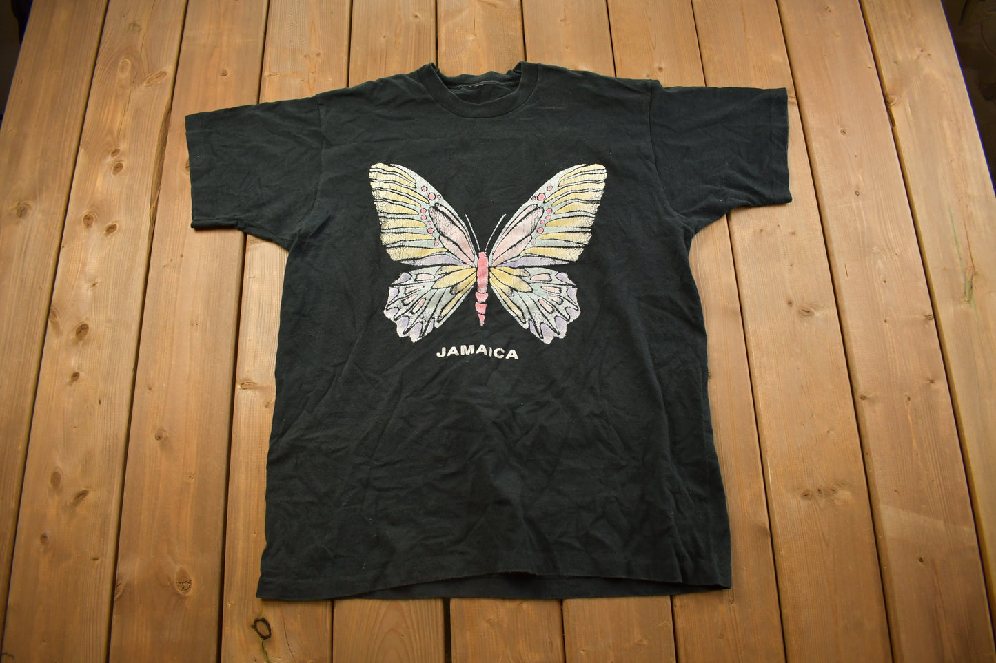 Vintage 1990s Jamaica Butterfly Travel T-Shirt  / 90s / Single Stitch /Streetwear Fashion / Made In USA / Vacation Tee / Travel & Tourism