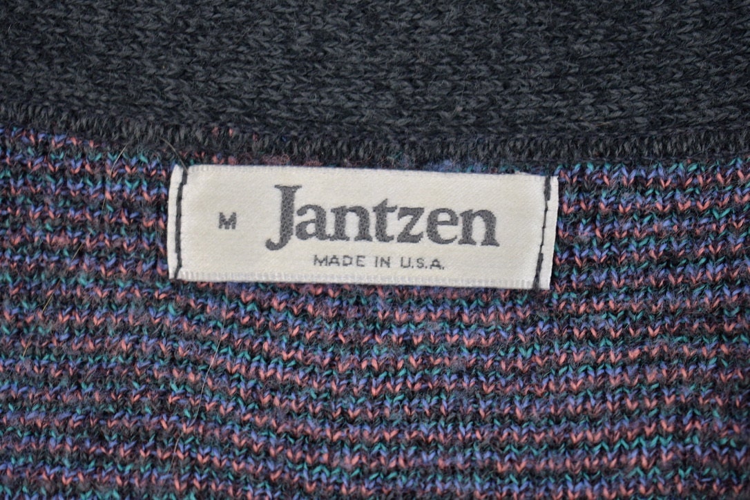 Vintage 1980s Jantzen Argyle Cardigan Sweater / Made in USA / Vintage Cardigan / Pattern Sweater / Grandpa