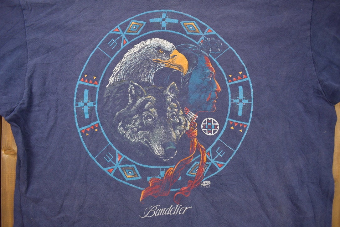 Vintage 1990s Bandelier Wolf & Eagle Graphic T Shirt / Vintage T Shirt / Streetwear / Graphic Tee / Animal Tee / Made In USA