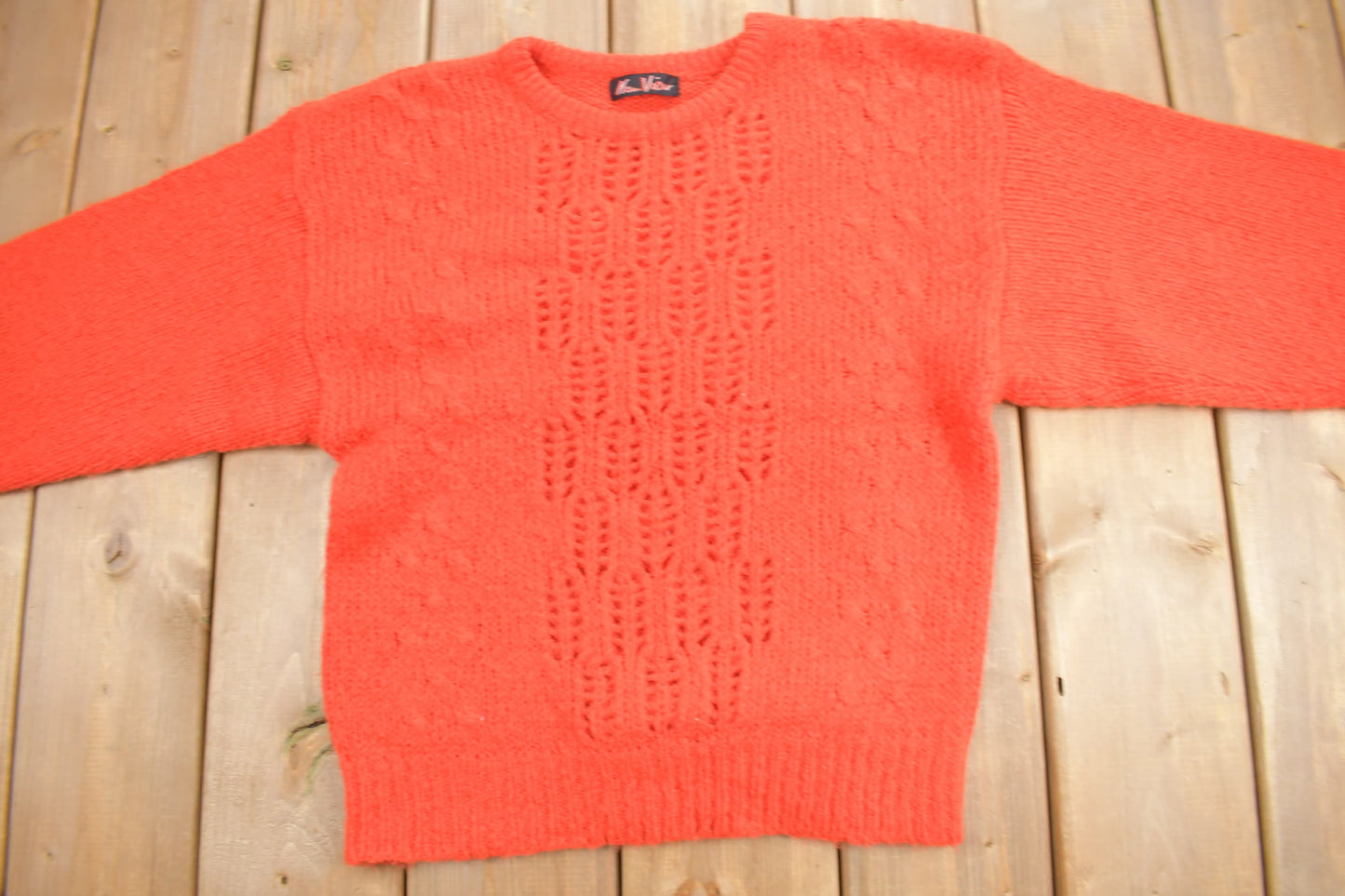 Vintage 1980s New View Knit Orange Crewneck Sweater / Vintage 80s Colourful Sweatshirt / Abstract Pattern