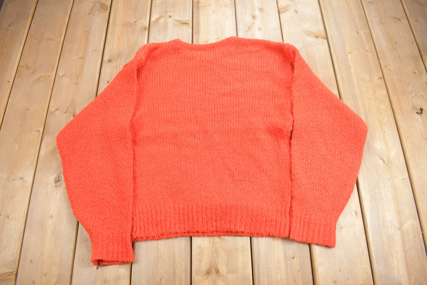 Vintage 1980s New View Knit Orange Crewneck Sweater / Vintage 80s Colourful Sweatshirt / Abstract Pattern