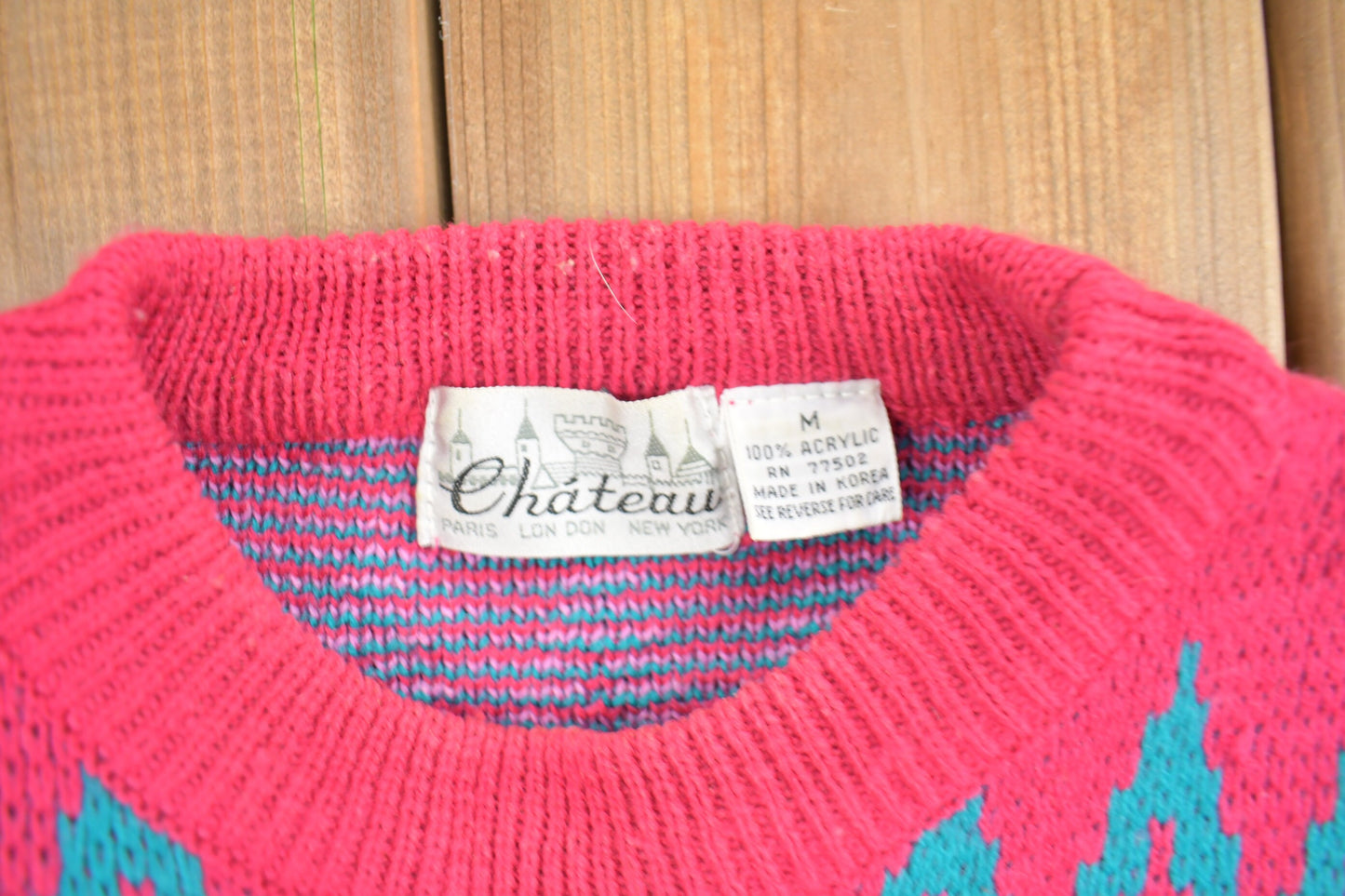 Vintage 1990s Chateau Knit Crewneck Sweater / Vintage 90s Crewneck / All Over Pattern / Colourful Sweatshirt / Abstract Pattern