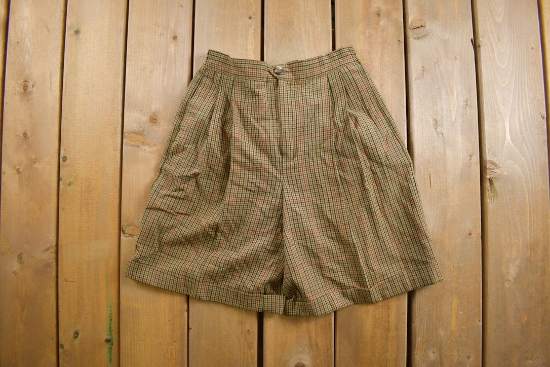 Vintage 1980s Brown Plaid Women's Shorts Size 24