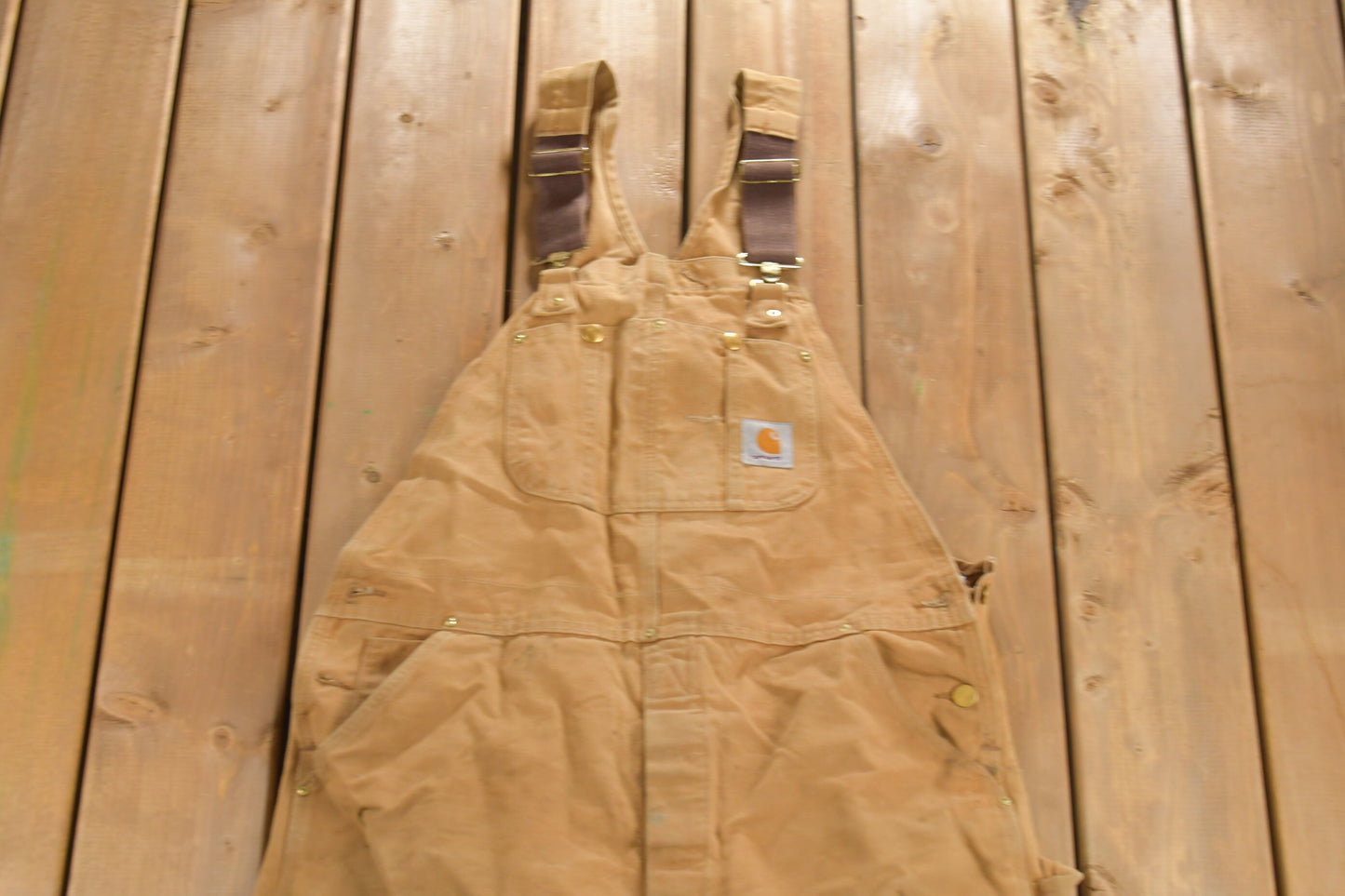 Vintage 1980s Carhartt Beige Canvas Double Knee Overalls / Utility Overalls / Vintage Workwear / Union Made In USA / Coveralls