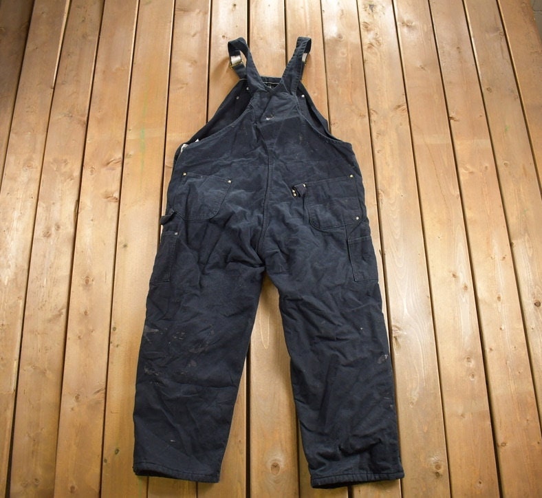 Vintage 1990s Carhartt Black Canvas Double Knee Overalls / Thermal Lined / Utility Overalls / Vintage Workwear / Coveralls