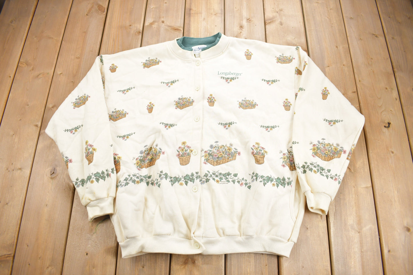 Vintage 1990s Artisans Floral Theme All Over Print Button Up Sweater / Grandma Sweater / Streetwear / Made In USA