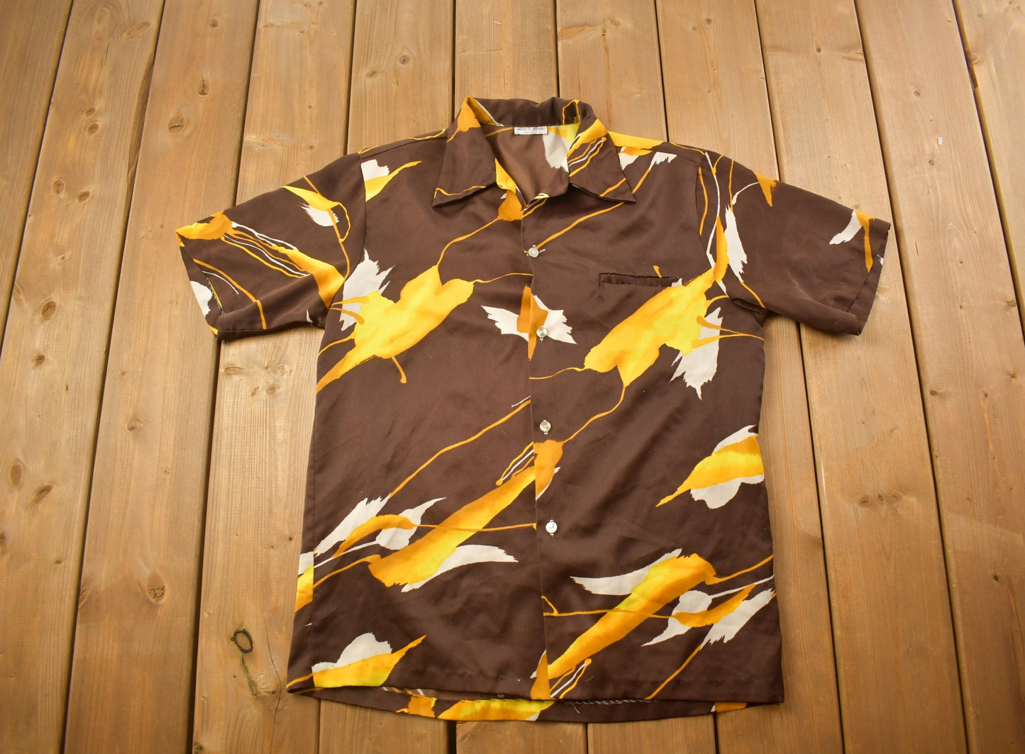 Vintage 1990s Brown & Yellow All Over Print Button Up Shirt / 1990s Button Up / Vintage Flannel / Basic Button Up / Made In USA