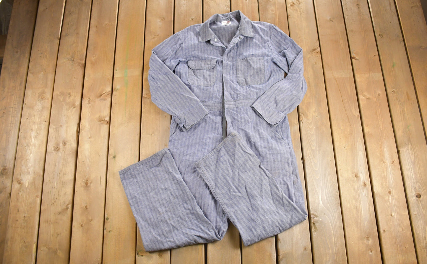 Vintage 1980s Topp Master Herringbone Coveralls / Vintage Coveralls / Distressed Workwear / One Piece Work Suit / Made in USA