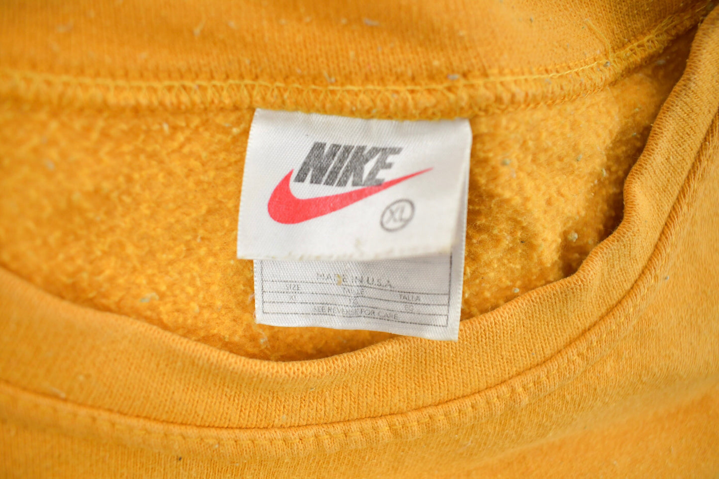 Vintage 1990s Nike Yellow Embroidered Mini Swoosh Crewneck Sweatshirt / Vintage Nike / Sportswear / Made In USA