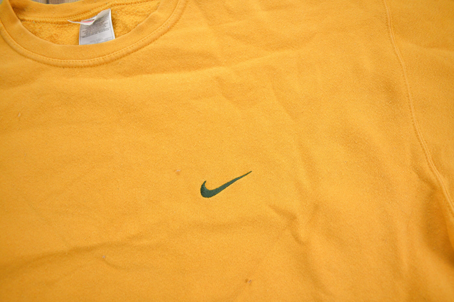 Vintage 1990s Nike Yellow Embroidered Mini Swoosh Crewneck Sweatshirt / Vintage Nike / Sportswear / Made In USA