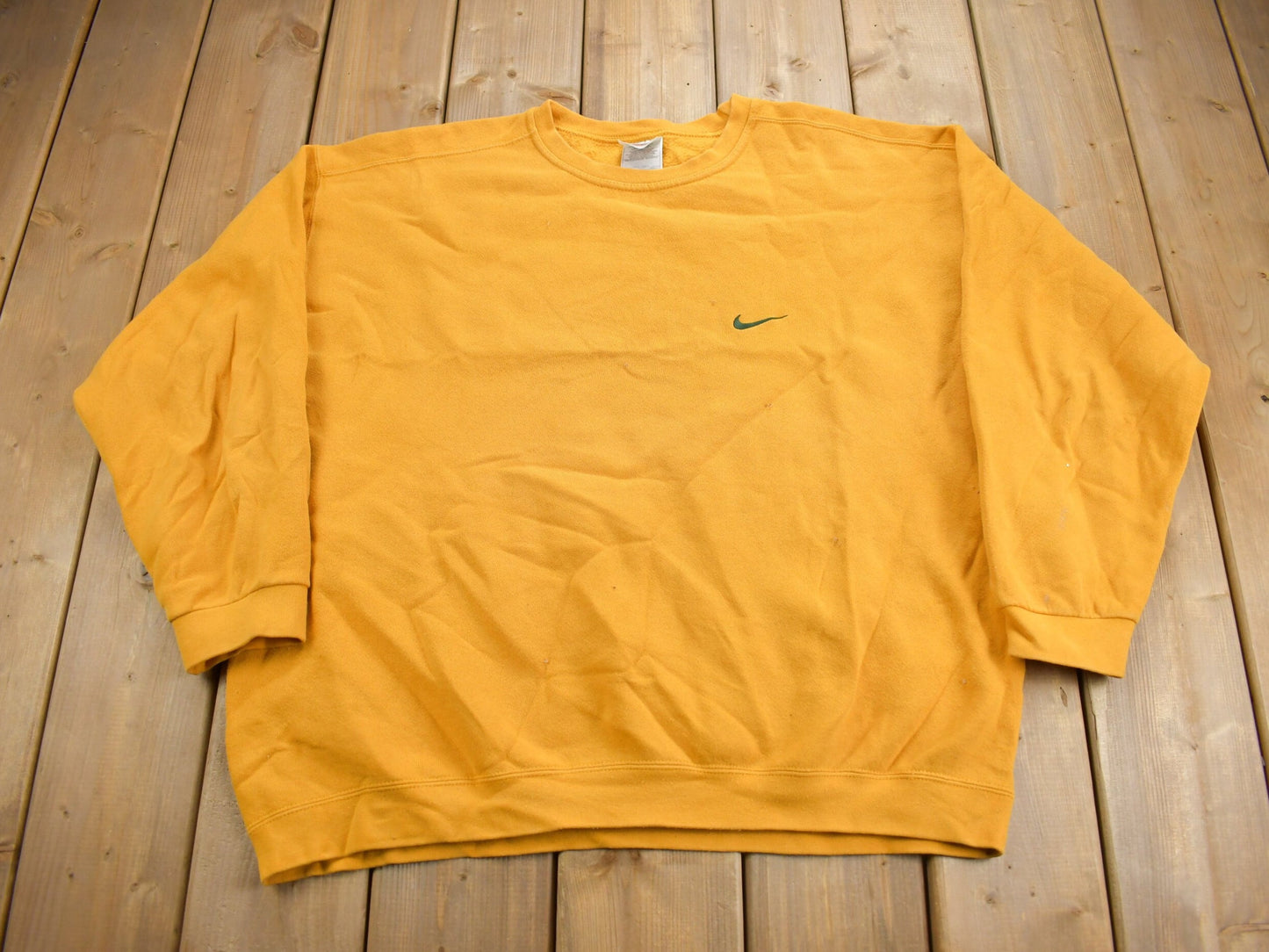 Vintage 1990s Nike Yellow Embroidered Mini Swoosh Crewneck Sweatshirt / Vintage Nike / Sportswear / Made In USA