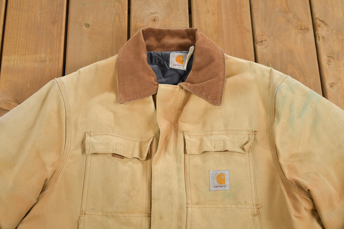 Vintage 1990s Carhartt Traditional Work Jacket / Diamond Quit Lined / Workwear / Streetwear / 1990s / Distressed Carhartt