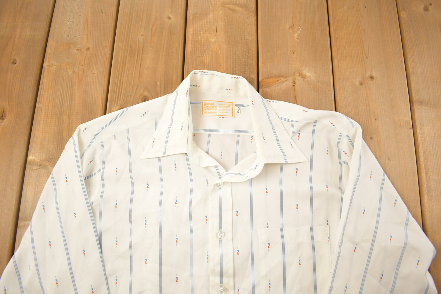 Vintage 1990s Golden Comfort Striped Button Up Dress Shirt / 1990s Button Up / Vintage Flannel / Basic Button Up / All Over Print