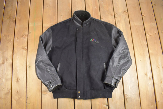 Vintage 1990's Leather Varsity Jacket / Fall Outerwear / Leather Coat / Collegiate / Streetwear Fashion / Midland Jackets