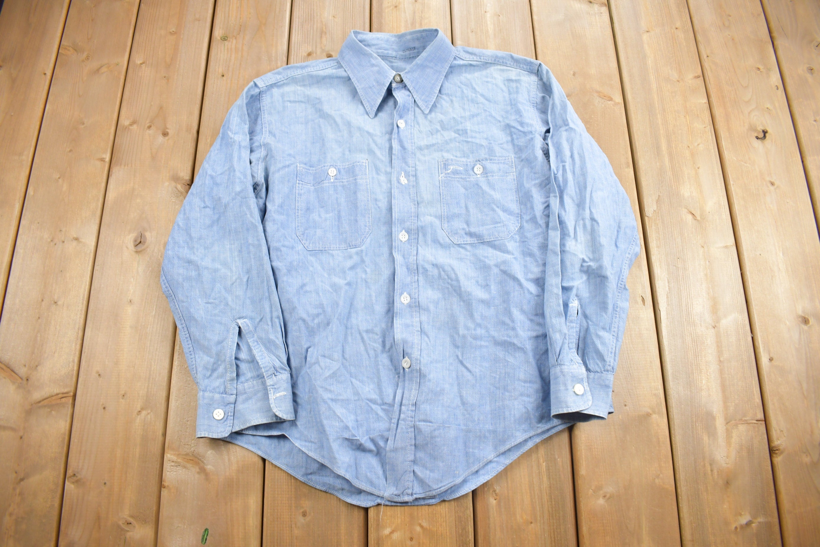 Vintage 1970s Embroidered Fish Button Up Shirt