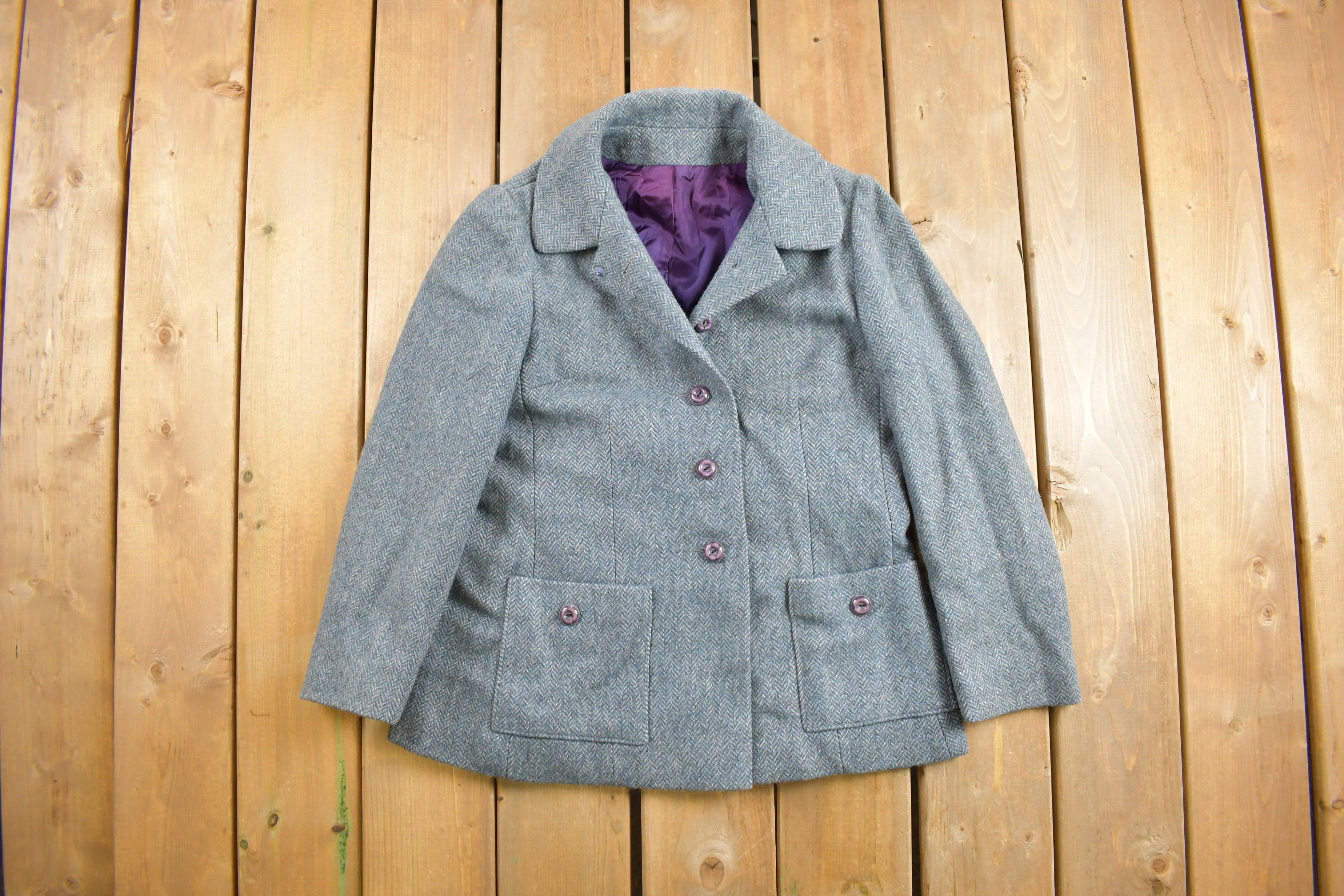 Vintage 1960s National Board Lined Herringbone Wool Jacket