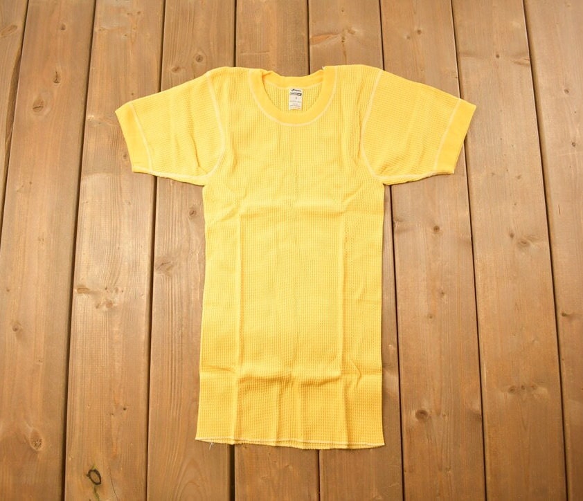 Vintage 1970s Deadstock Atlantic Sanfor Knit Thermal Yellow T Shirt