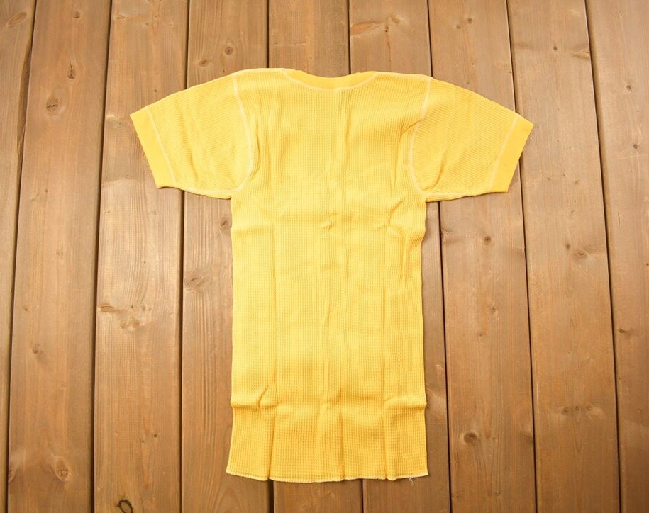 Vintage 1970s Deadstock Atlantic Sanfor Knit Thermal Yellow T Shirt