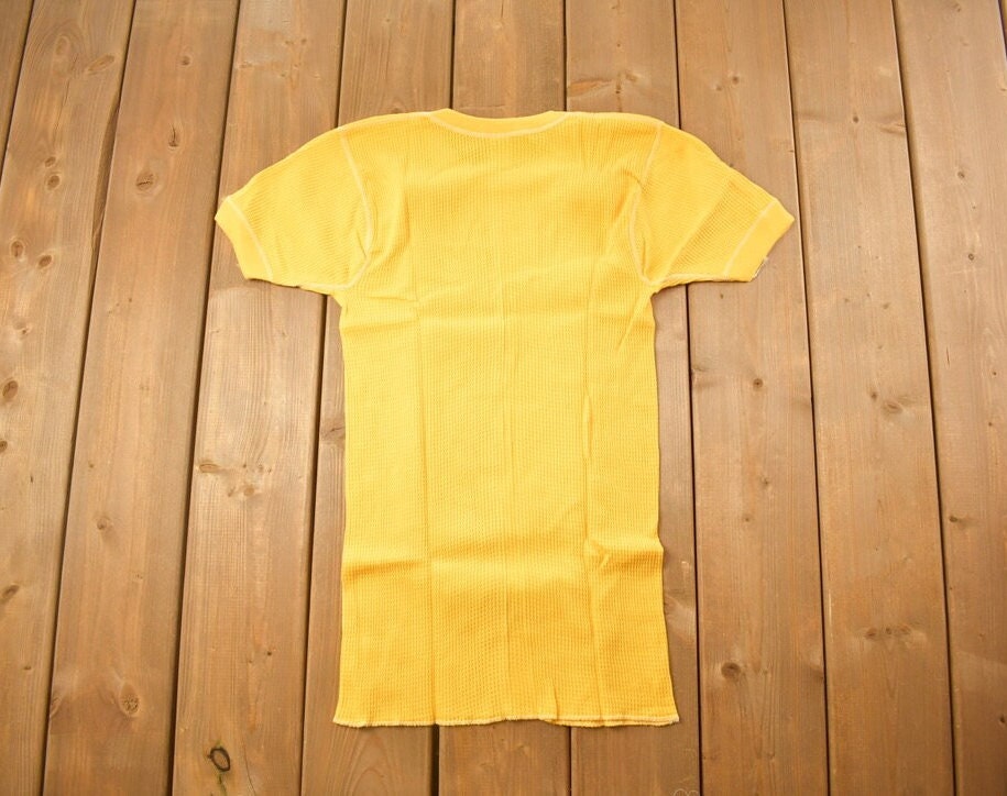 Vintage 1970s Deadstock Atlantic Sanfor Knit Thermal Yellow T Shirt
