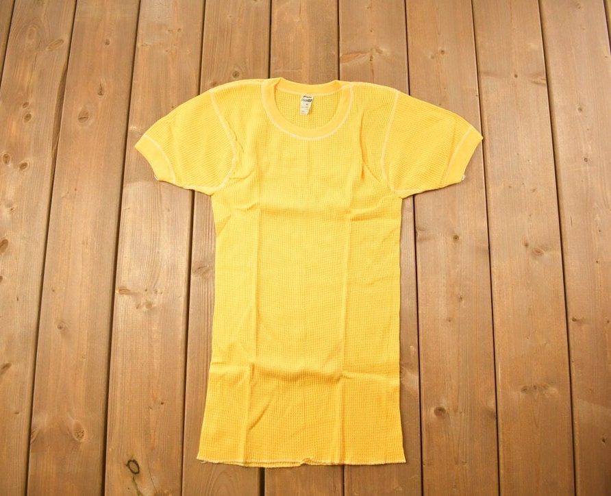 Vintage 1970s Deadstock Atlantic Sanfor Knit Thermal Yellow T Shirt