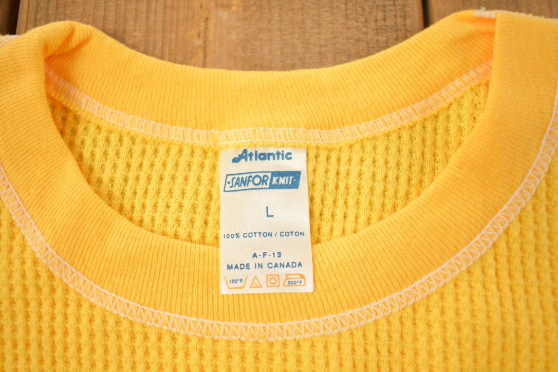 Vintage 1970s Deadstock Atlantic Sanfor Knit Thermal Yellow T Shirt