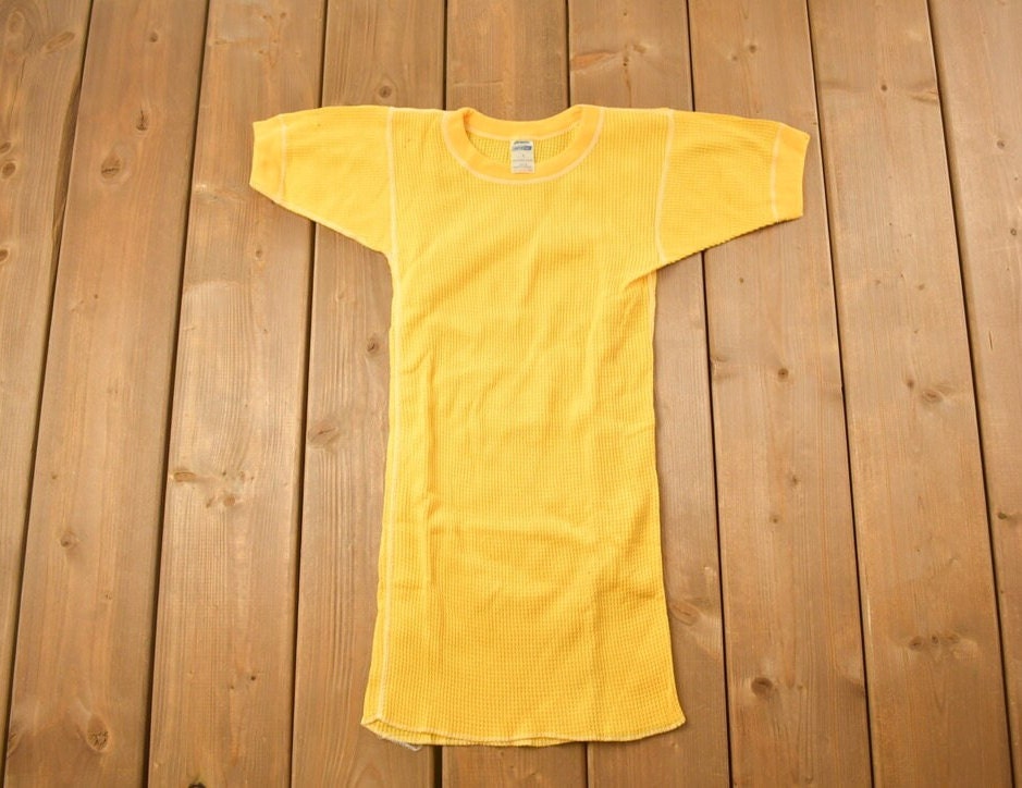 Vintage 1970s Deadstock Atlantic Sanfor Knit Thermal Yellow T Shirt