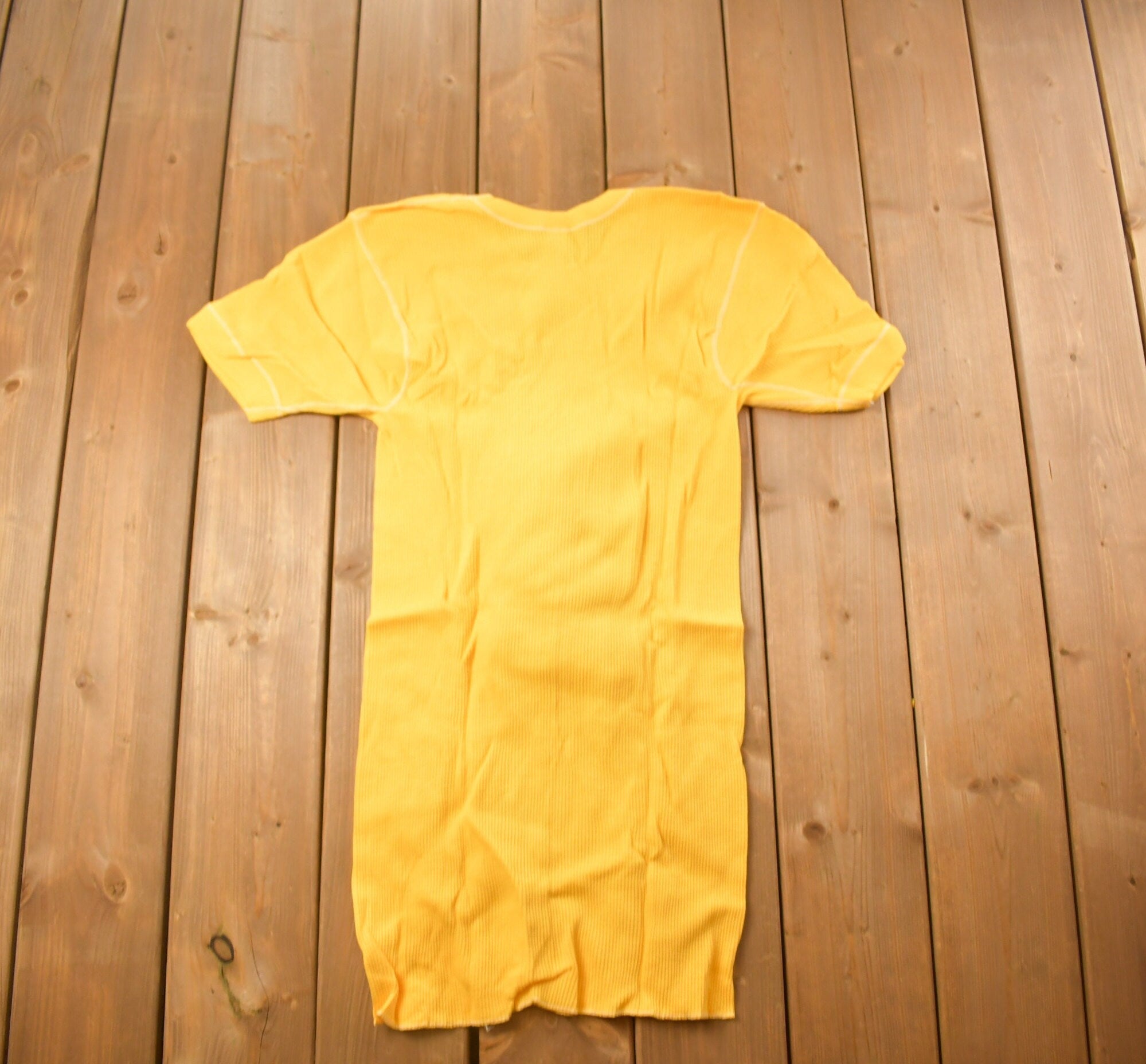Vintage 1970s Deadstock Atlantic Sanfor Knit Thermal Yellow T Shirt