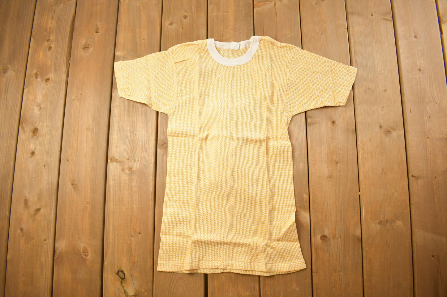 Vintage 1970s Deadstock Blank Yellow Waffle Knit Ringer T Shirt / Vintage T Shirt / True Vintage / Deadstock / 70s /