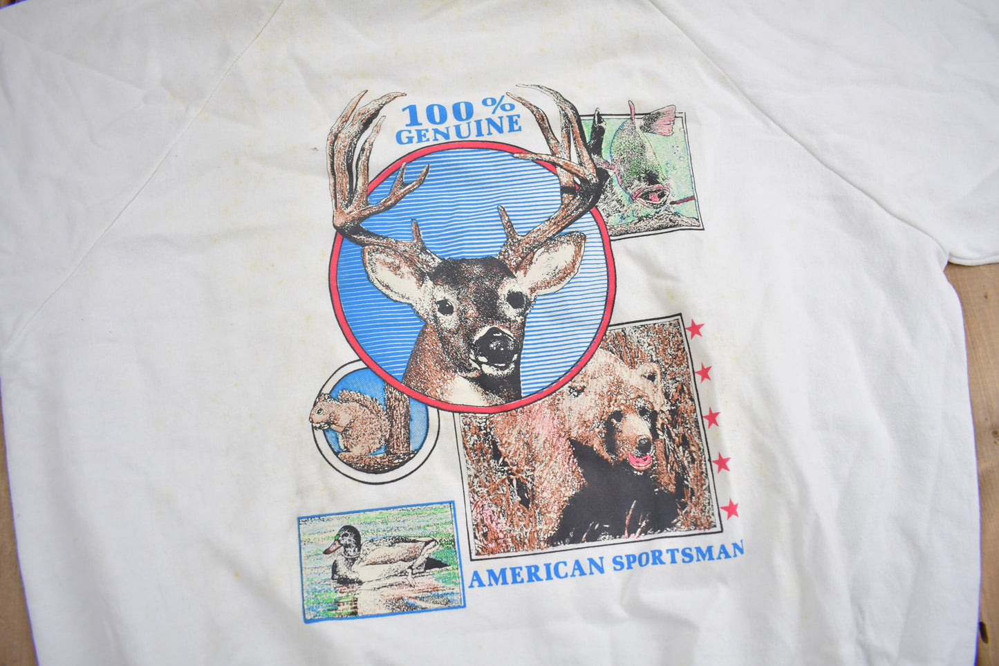 Vintage 1990s 100% Genuine American Sportsman Crewneck / Souvenir / STAINED / Outdoorsman / Wilderness Sweatshirt / Made In USA