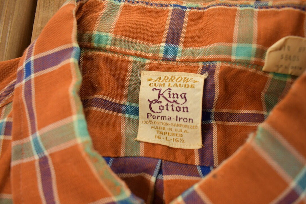 Vintage 1960s Arrow Cum Laude Plaid Flannel Button Up Shirt
