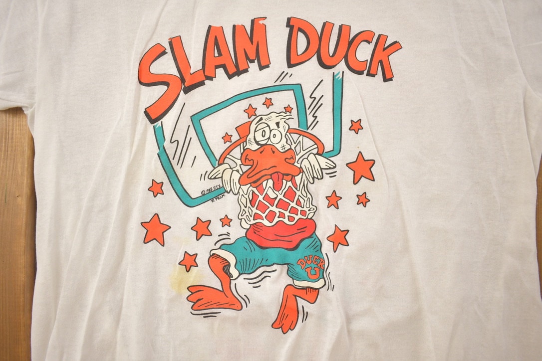 Vintage 1988 Slam Duck Basketball Graphic T Shirt / Animal Shirt / Single Stitch / Streetwear Fashion / Basketball / Vintage Sports Shirt