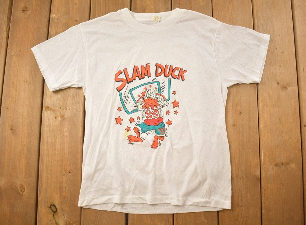 Vintage 1988 Slam Duck Basketball Graphic T Shirt / Animal Shirt / Single Stitch / Streetwear Fashion / Basketball / Vintage Sports Shirt