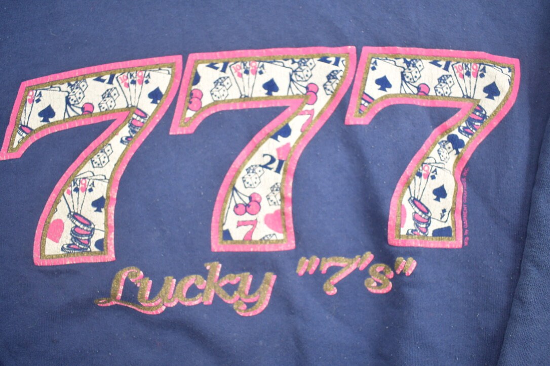 Vintage 1990s Lucky 7s Crewneck Sweatshirt / 90s Crewneck / Made In USA / Streetwear / Casino / Lucky / Thrashed