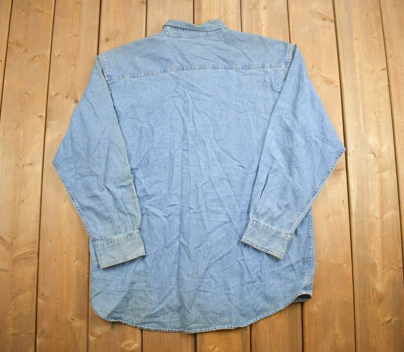 Vintage 1990s Hersheys Chocolate Button Up Shirt / 1990s Button Up / Vintage Flannel / Basic Button Up / Denim Shirt / Snacks