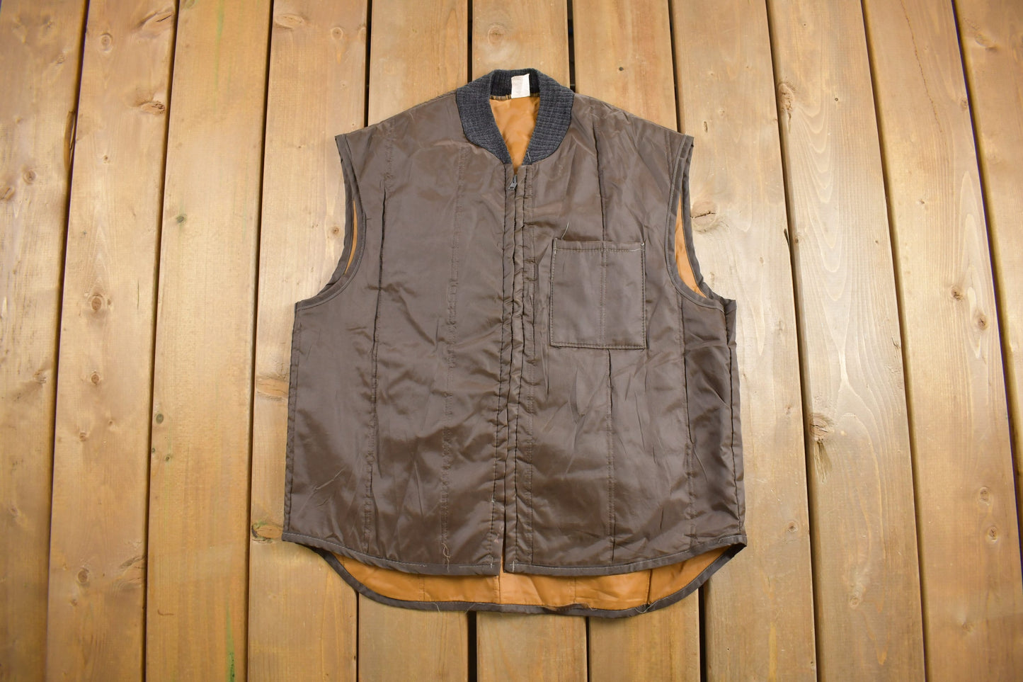 Vintage 1980s Brown Vest / Made in USA / Bomber / Vintage Bubble Vest / Streetwear / Vintage Vest / 80s / Full Zip