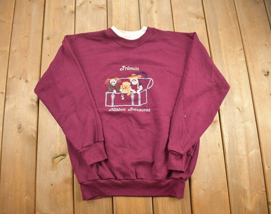 Vintage 1990s Hidden Treasures Crewneck Sweatshirt / 90s Crewneck / Made In USA / Streetwear / Embroidered / Cute Sweater