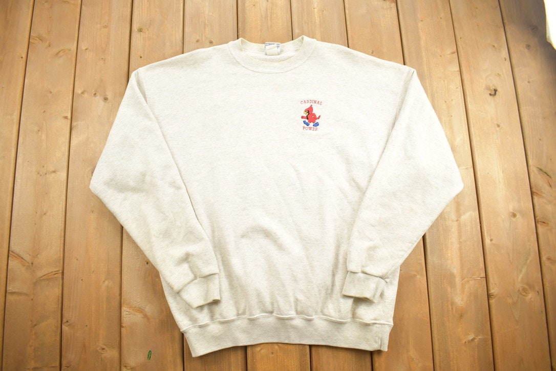 Vintage 1990s Cardinal Power Crewneck Sweatshirt / 90s Crewneck / Made In USA / Streetwear / Embroidered / Vintage Bird Sweater