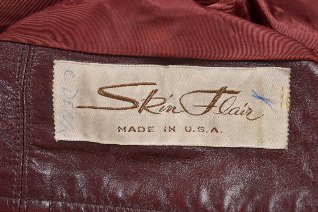 Vintage 1970s Burgundy Leather Trench Coat Fall Skin Flair Outerwear