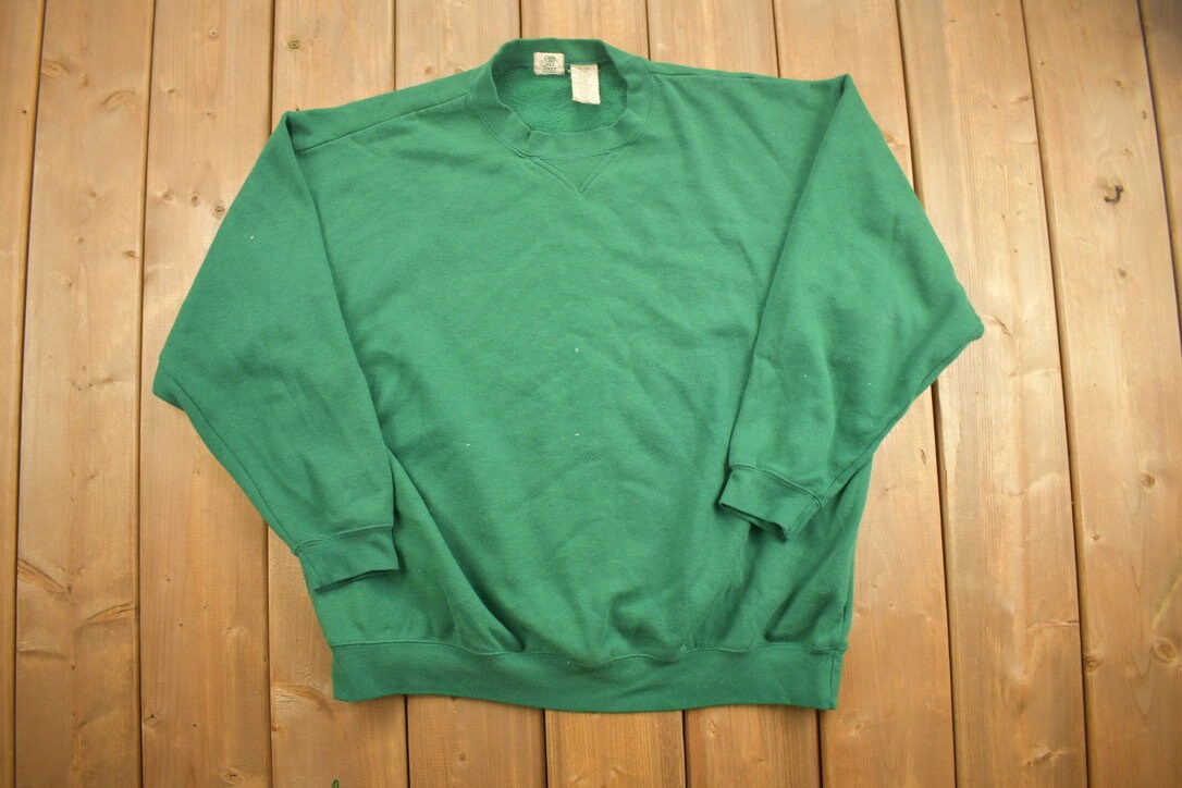 Vintage 1990s SJB Sport Blank Green Crewneck Sweatshirt / 90s Crewneck / Made In USA / Essential / Streetwear / 90s Blank / Vintage Blanks