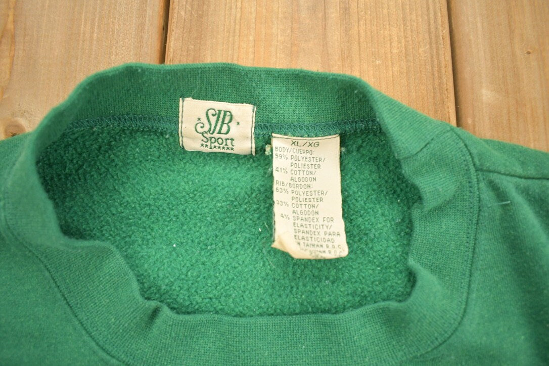 Vintage 1990s SJB Sport Blank Green Crewneck Sweatshirt / 90s Crewneck / Made In USA / Essential / Streetwear / 90s Blank / Vintage Blanks